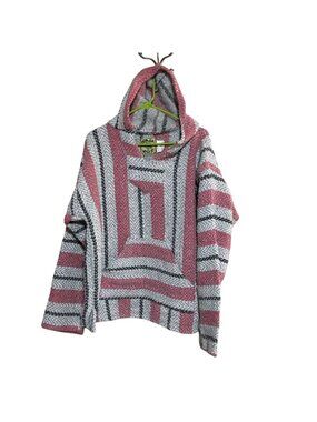 BAJA JOE HOODIE PULLOVER GREY PINK KANGAROO DRUG RUG HIPPIE ADULT XL Y2K 90'S
